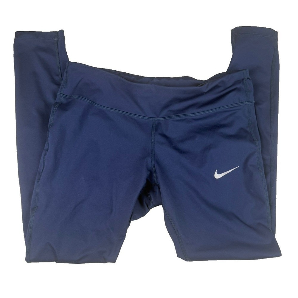 Nike Dri-FIT Womens L Running Navy Leggings Reflective Swoosh Zip Pocket